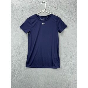 Under Armour Shirt Womens XS HeatGear Navy Locker‎ Tee Activewear Logo NEW C1